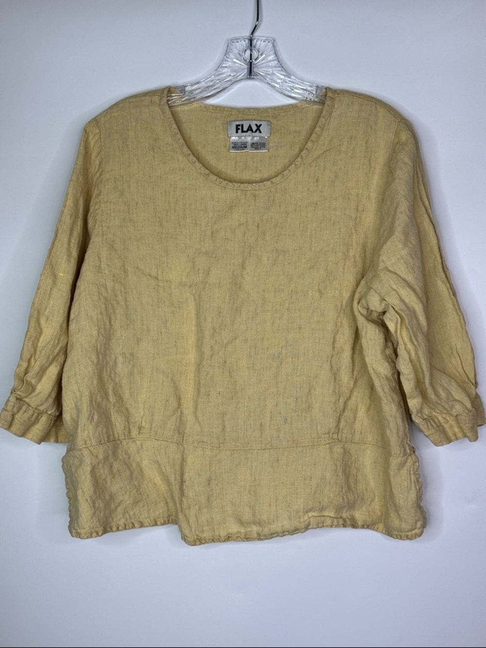 Flax Yellow Linen Blouse Size Medium